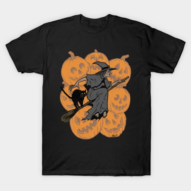 Vintage Halloween "Draw This In Your Style": Witch's Flight T-Shirt by Chad Savage